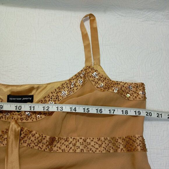 Spenser Jeremy 100% Silk Camisole  XL Gold Sleeveless Top Sequins & Side Zipper - Picture 8 of 9